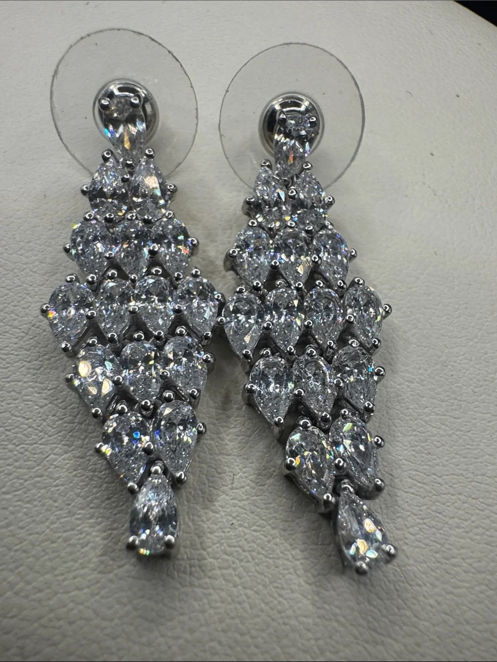 Crystal or CZ  Teardrop Cluster Dangle Earrings - Sterling Silver 925 statement